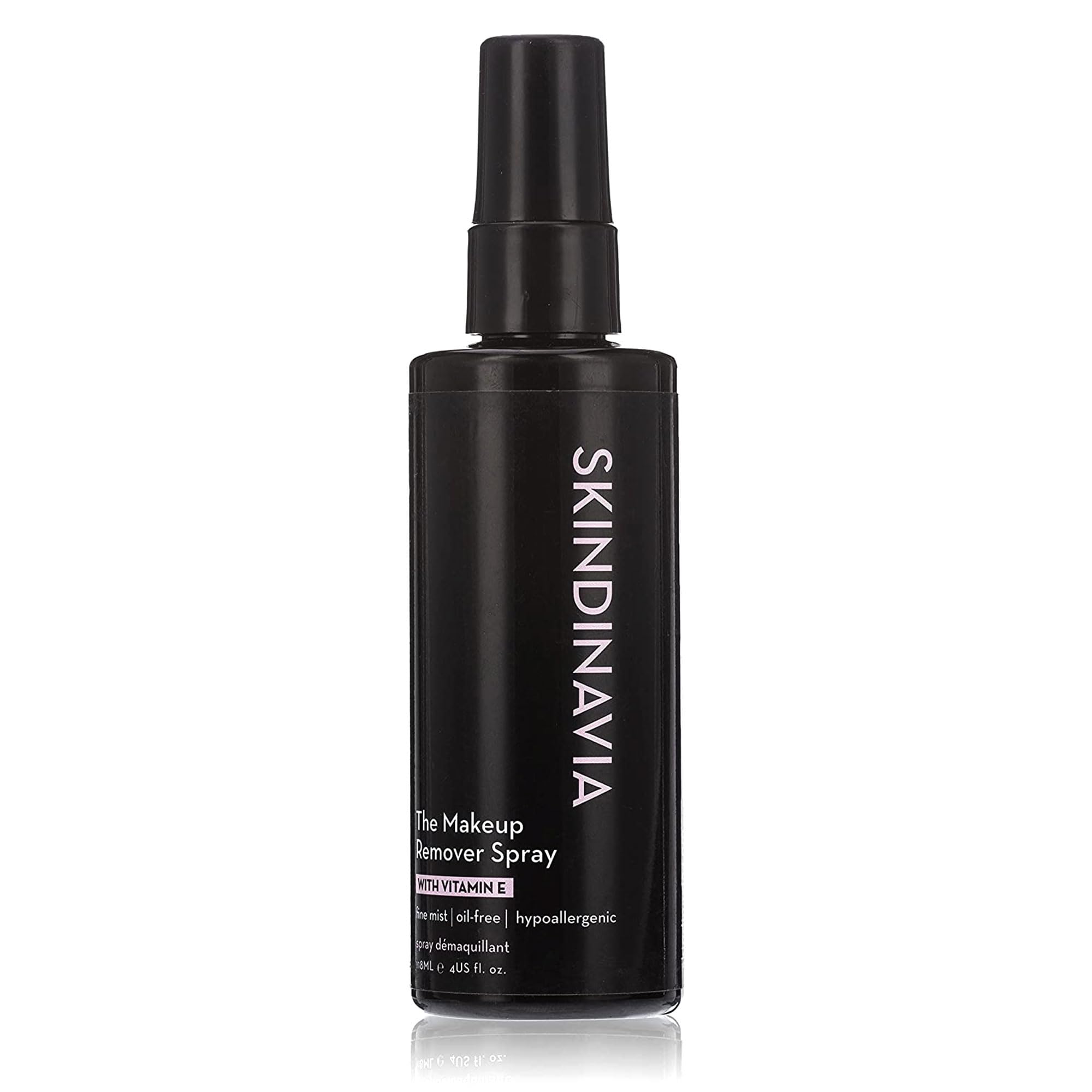 SKINDINAVIA makeup remover spray bottle close-up, gentle cleanse without drying or irritation
