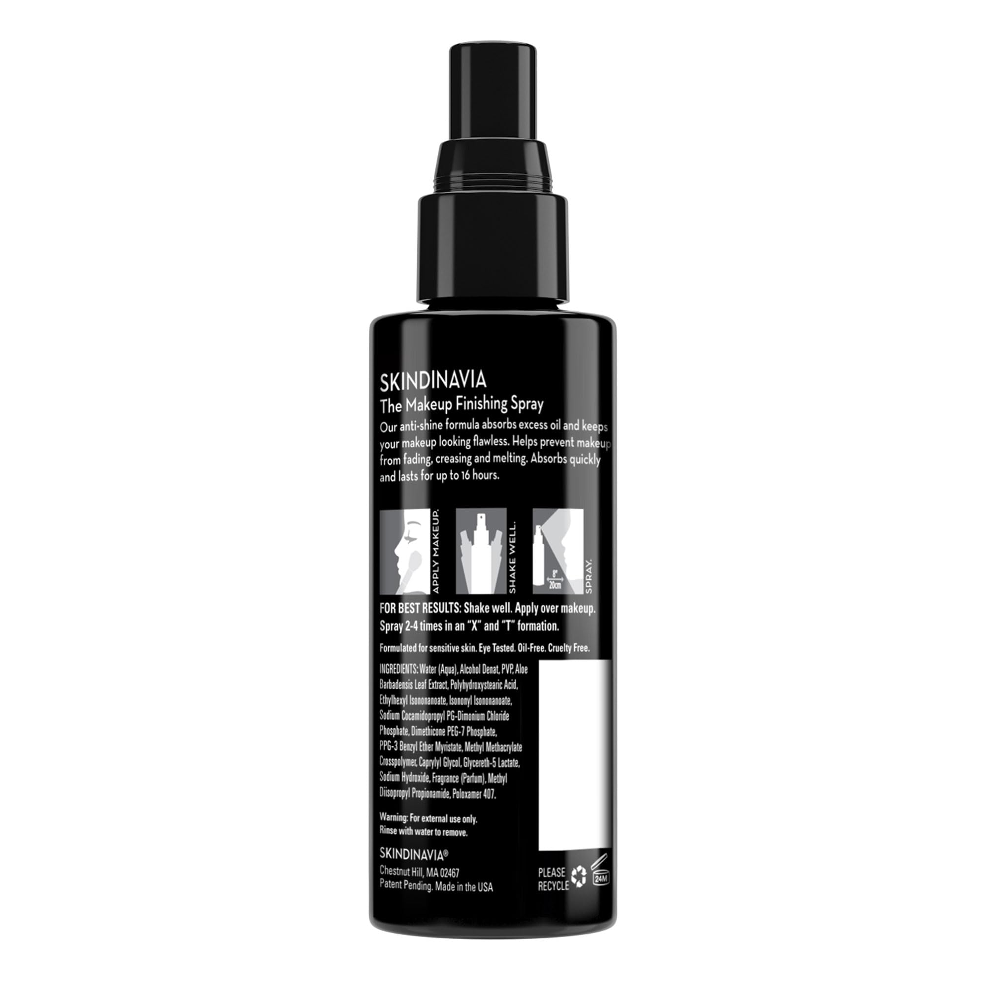 Ingredients list highlights hypoallergenic, silicone-free formula for sensitive skin.