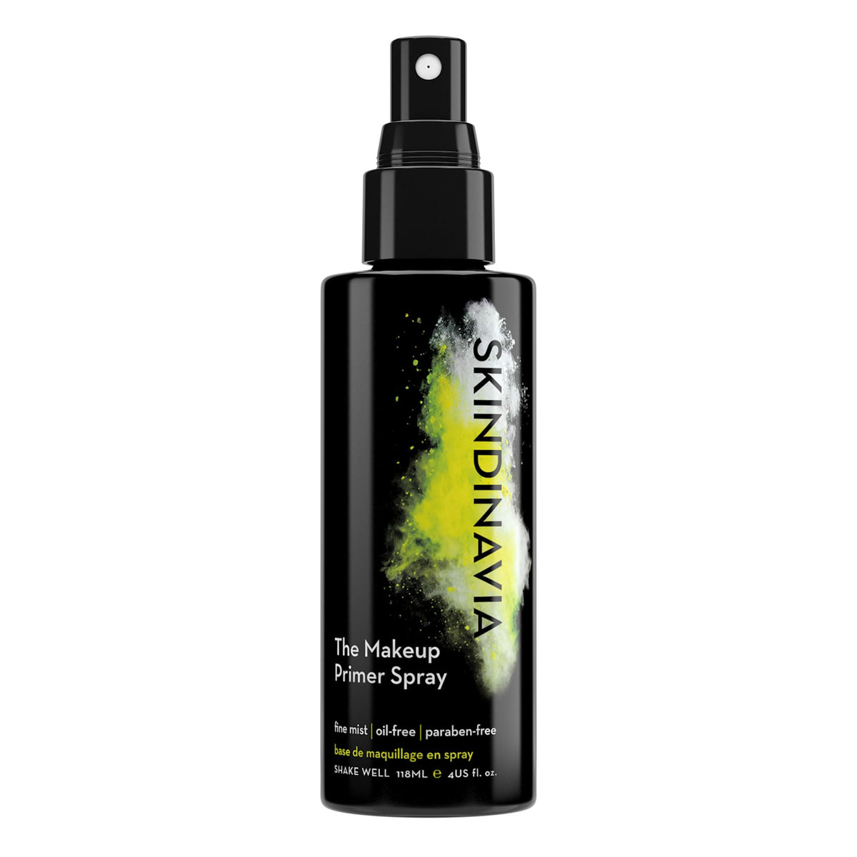 Skindinavia primer spray bottle close-up ready to hydrate and smooth the base.