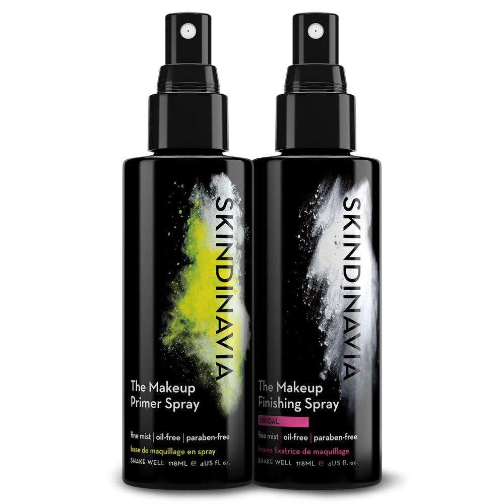SKINDINAVIA primer spray bottle creates a smooth base with a light, water-resistant feel.