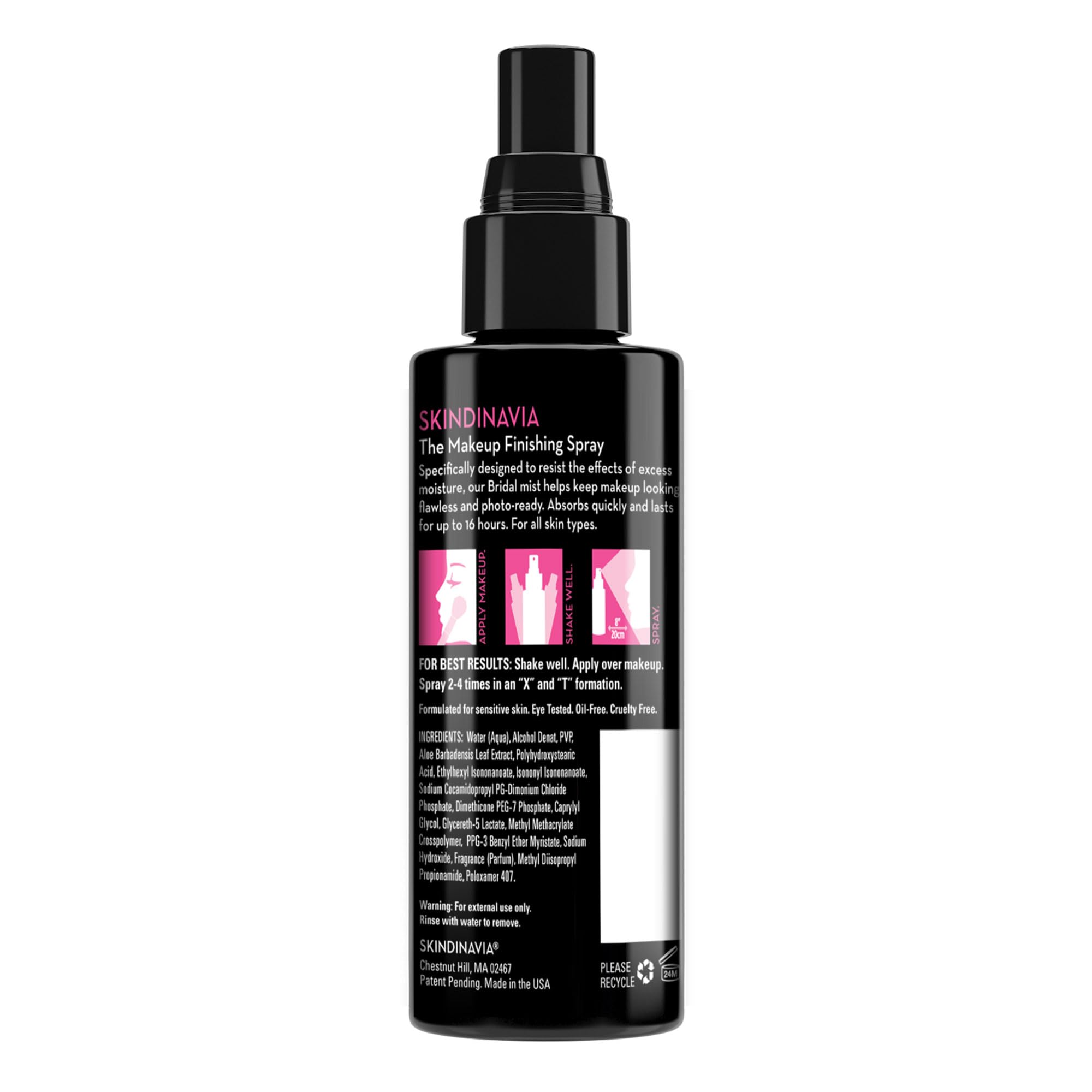 SKINDINAVIA sweat-resistant setting spray bottle withstands heat and humidity.