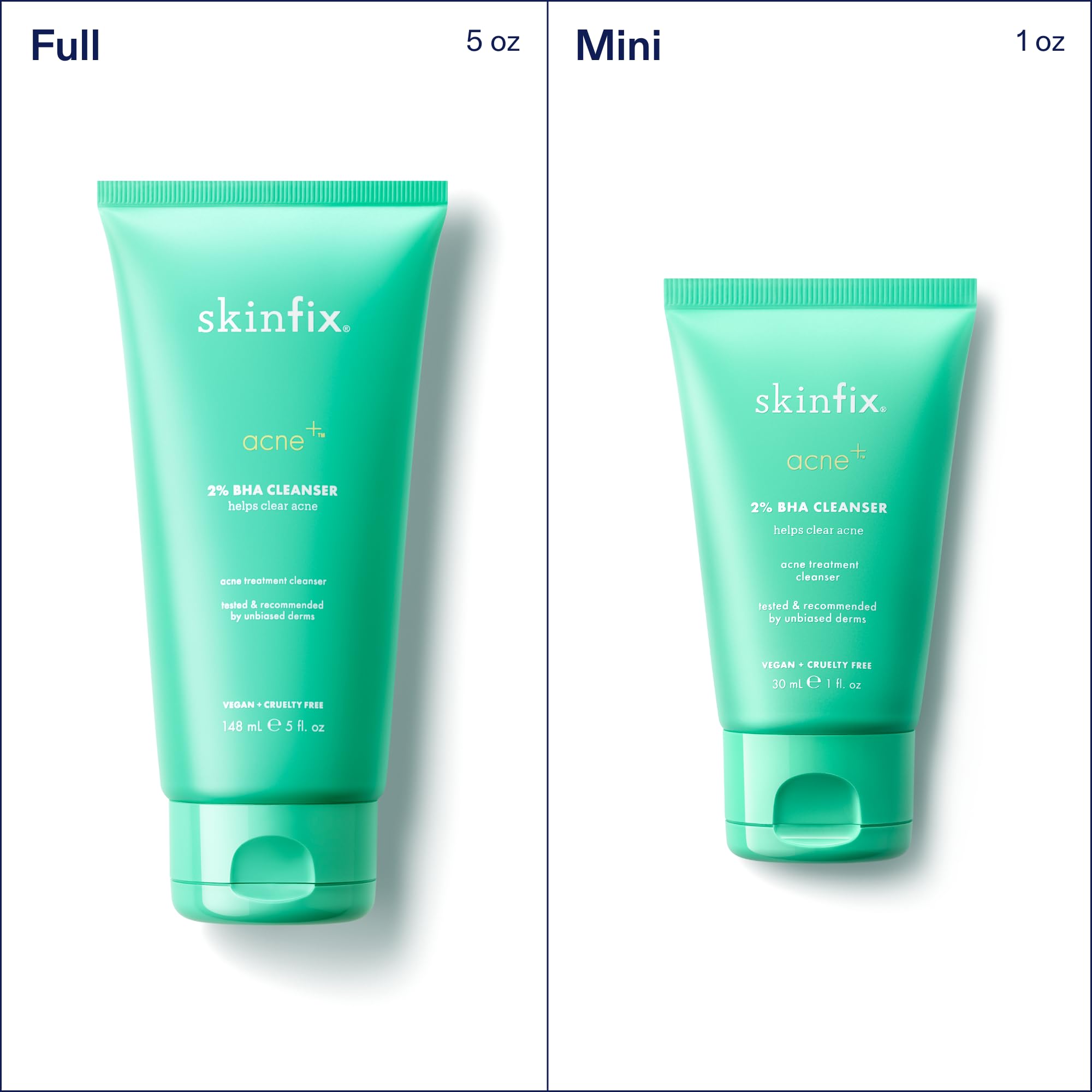 Vegan and cruelty-free branding on Skinfix 2% BHA Cleanser packaging