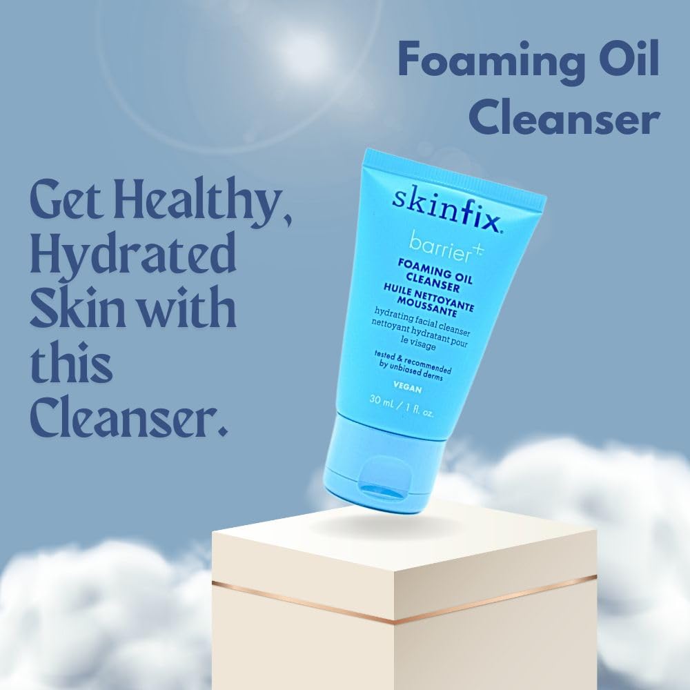 Skinfix gentle foaming oil cleanser bottle promotes gentle cleansing without residue.