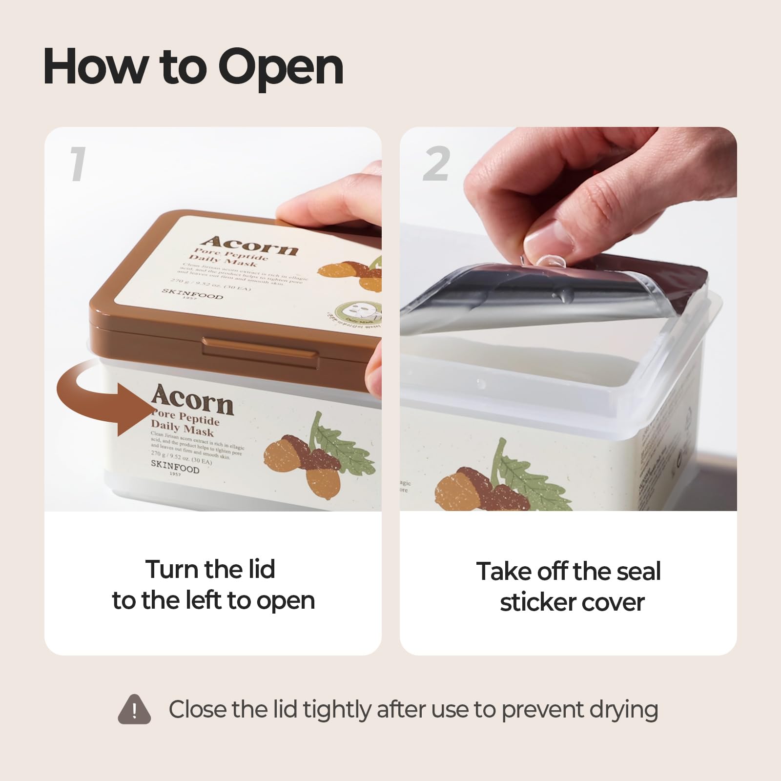 Eco packaging shown with SKINFOOD 1957 Acorn Pore Daily Mask.
