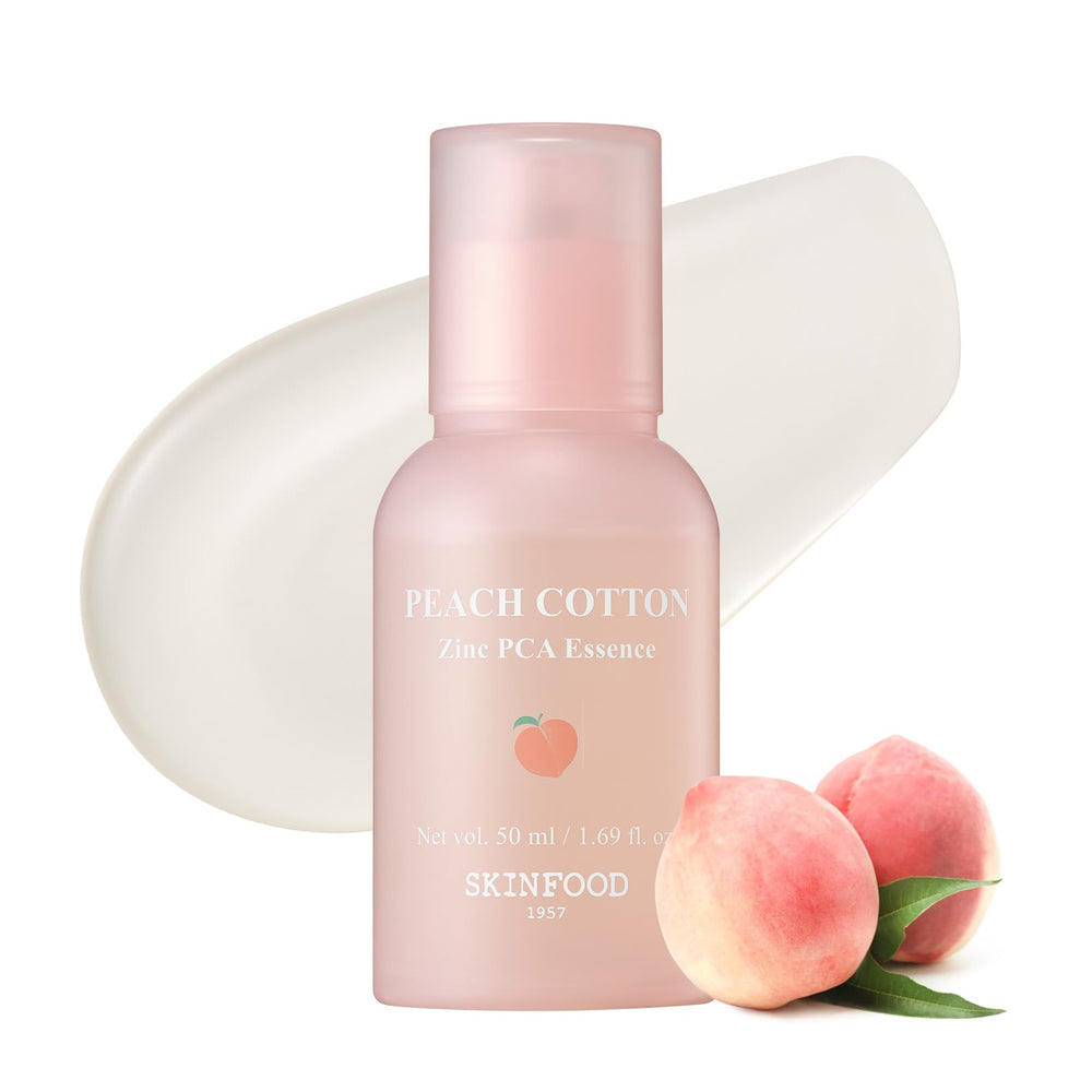 SKINFOOD 1957 Peach Cotton Zinc PCA serum primer bottle close-up for makeup prep