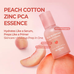 Dropper of SKINFOOD Peach Cotton Zinc PCA serum primer showing hydration