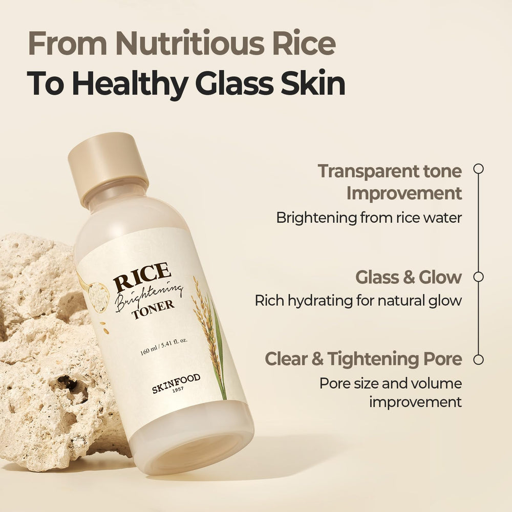 SKINFOOD 1957 Rice Brightening Toner milky-texture close-up suggesting gentle hydration.