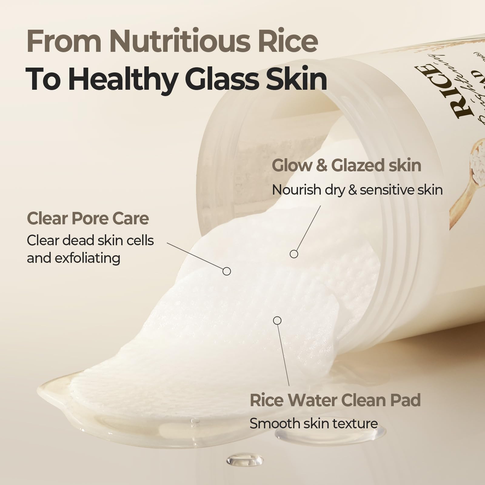 SKINFOOD bottle and pad duo highlighting fermented rice extract and rice water