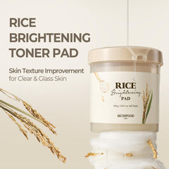 Closeup of SKINFOOD 1957 Rice Brightening Toner Pad ready for gentle toning and hydration