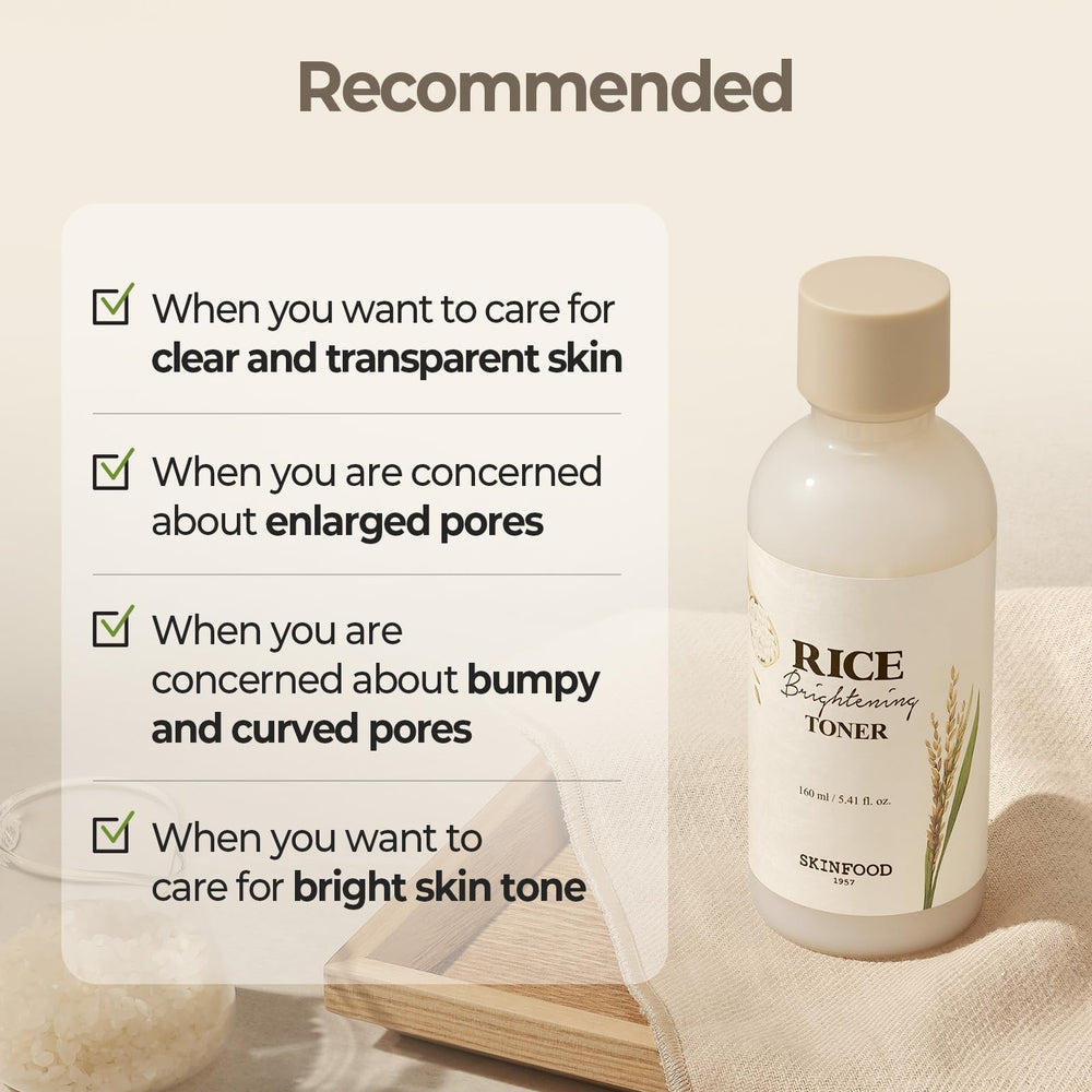 SKINFOOD 1957 Rice Brightening Toner pore-refinement close-up suggesting smoother texture.