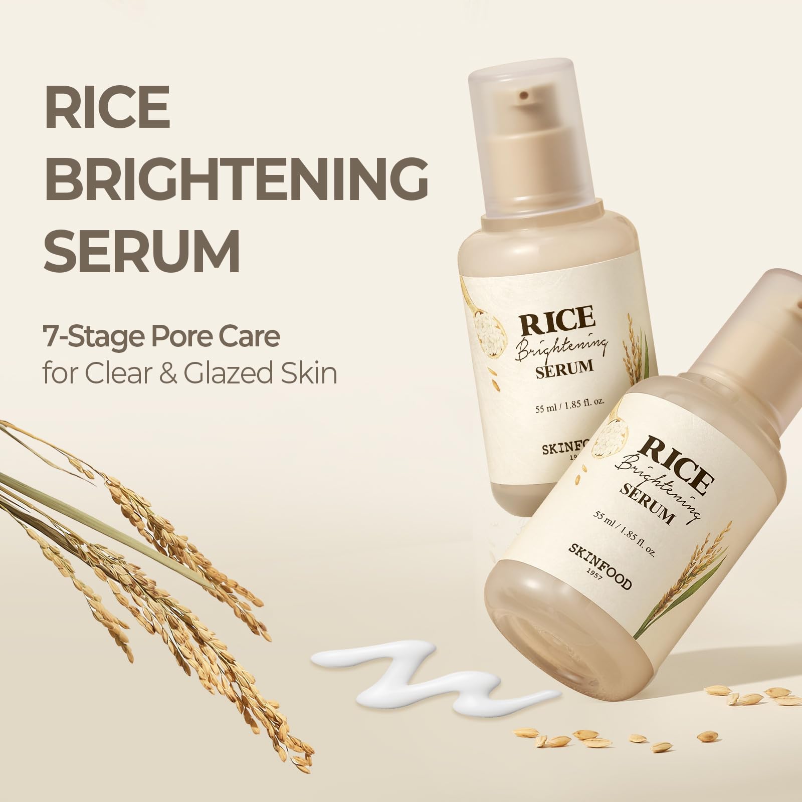 Skinfood 1957 Rice Serum pump drop ensures precise application and hydration