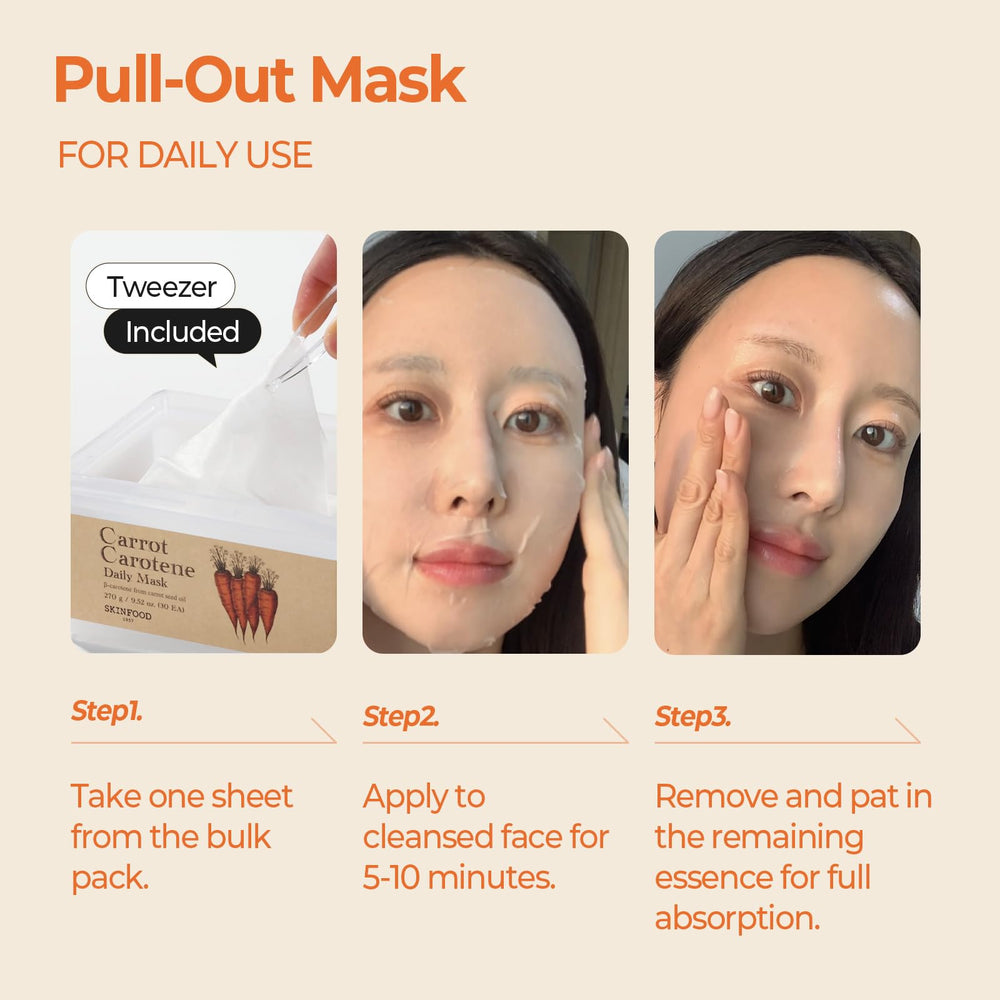 SKINFOOD Carrot Carotene Daily Mask 100% cellulose sheet texture and premium feel