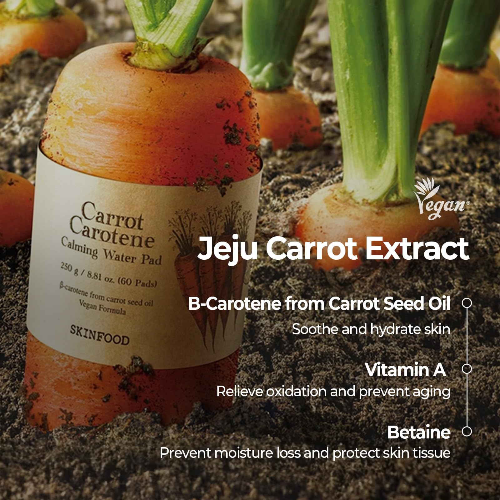 SKINFOOD Carrot Carotene Daily Mask sheet on face during application for calming moisture