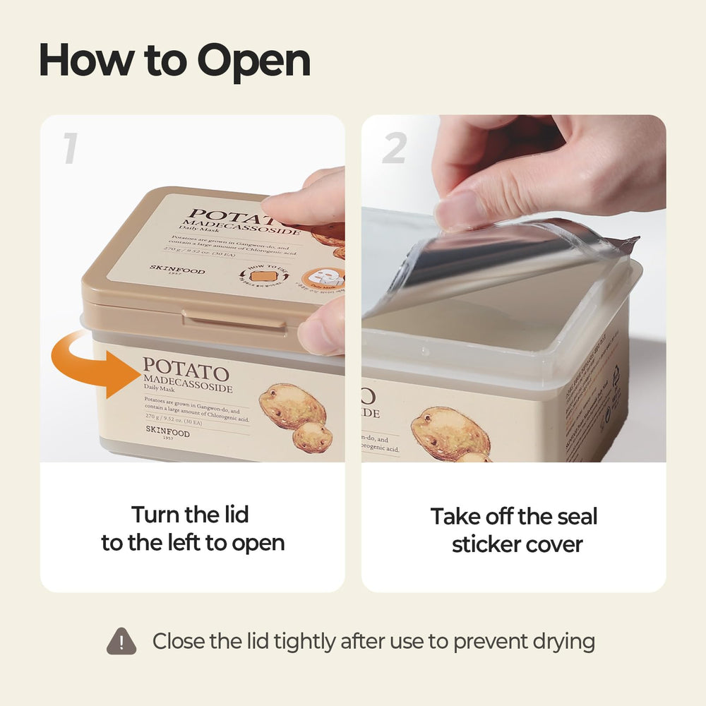 SKINFOOD Potato Madecassoside Daily Sheet Mask Madecassoside benefits and cicasome soothing complex.