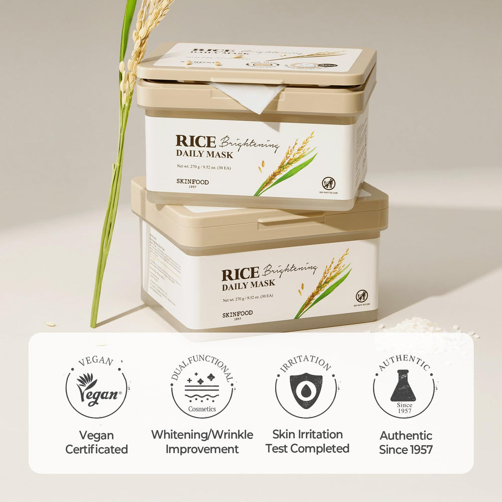 SKINFOOD Rice Daily Mask vegan, eco-friendly sheet hugs the skin.