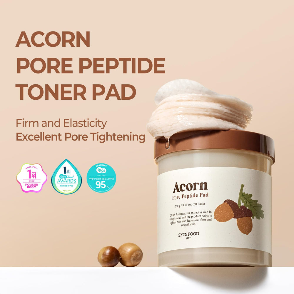 Embossed side of SKINFOOD 1957 Acorn Pore Peptide Pad for gentle exfoliation