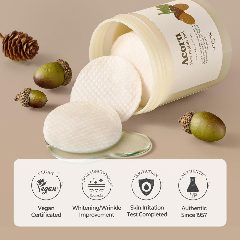 Morning skincare routine with SKINFOOD 1957 Acorn Pore Peptide Pad