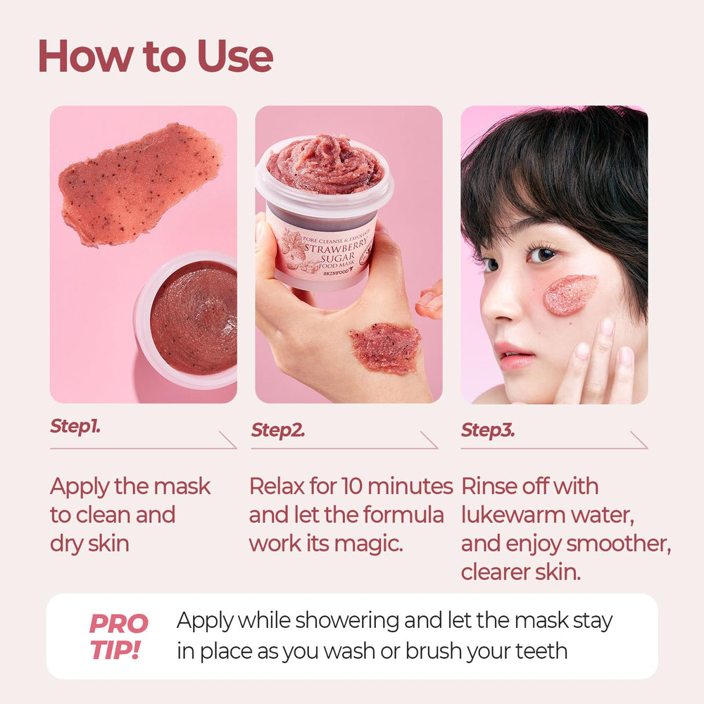 Applying mask to cheek demonstrates at-home pampering with SKINFOOD1957.