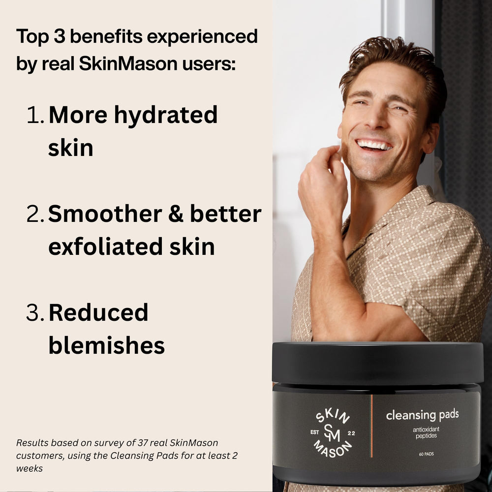 SkinMason pad close-up shows texture and tri-acid exfoliation action.