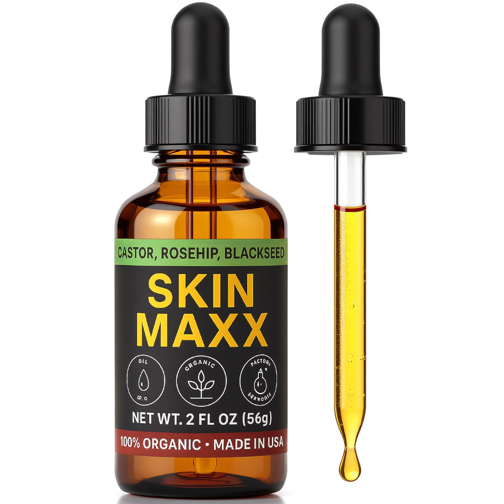 Skin Maxx organic face oil bottle with pour spout for easy application