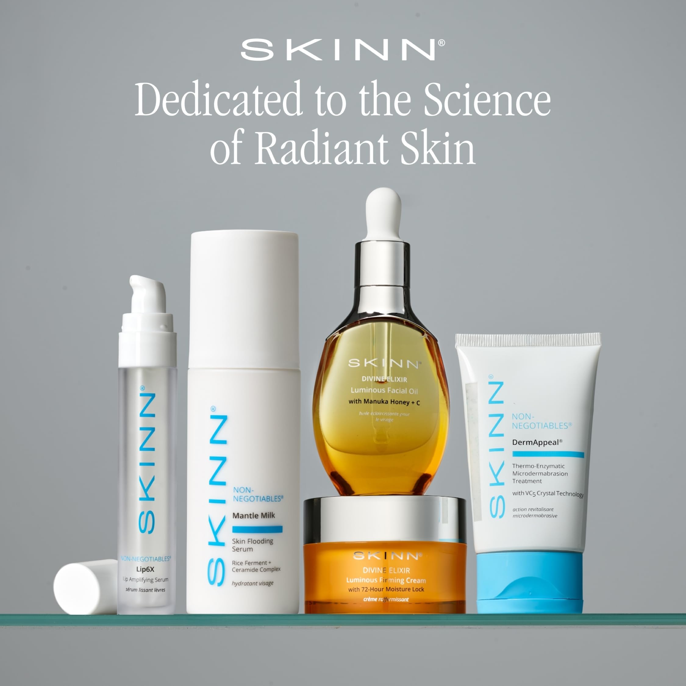 Travel-sized SKINN Lip6X serum bottle ready for on-the-go.