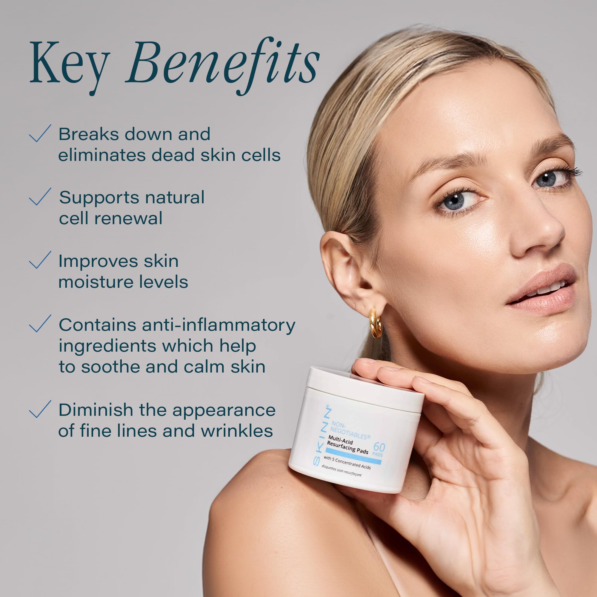 SKINN Multi-Acid Resurfacing Pads close-up texture demonstrates gentle exfoliation.