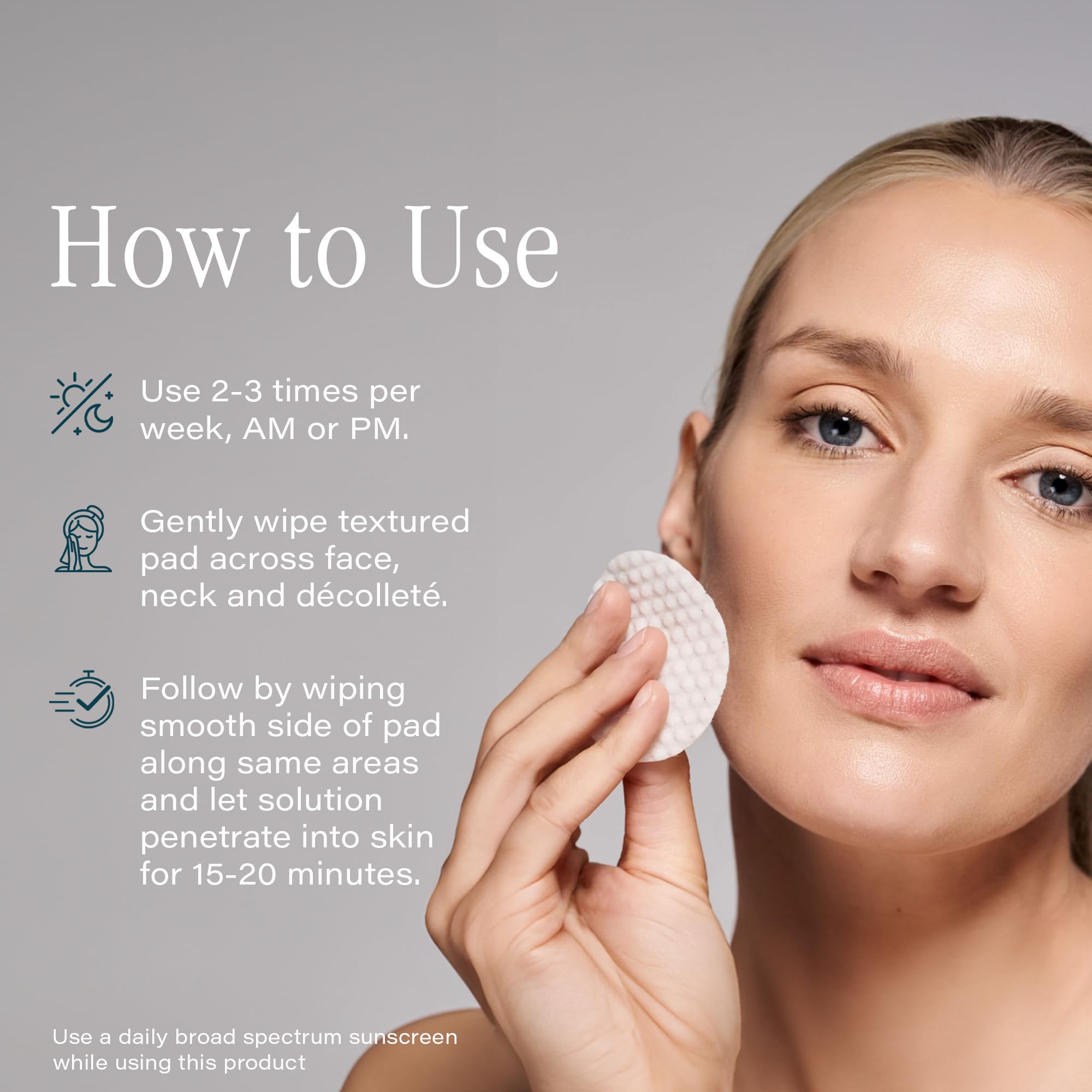 SKINN pads applied on face and neck for a renewing routine.