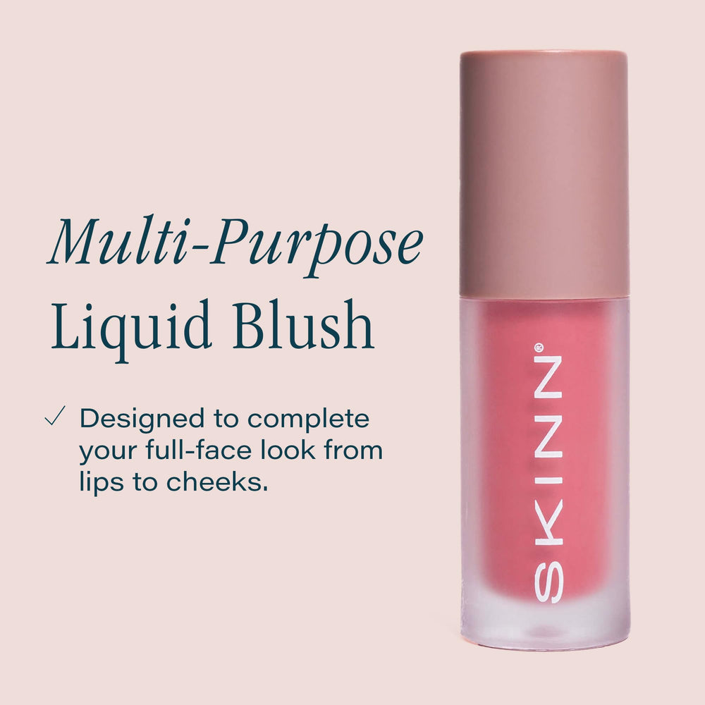 SKINN Treatment Liquid Blush buildable-swatch shows versatile color on cheeks.