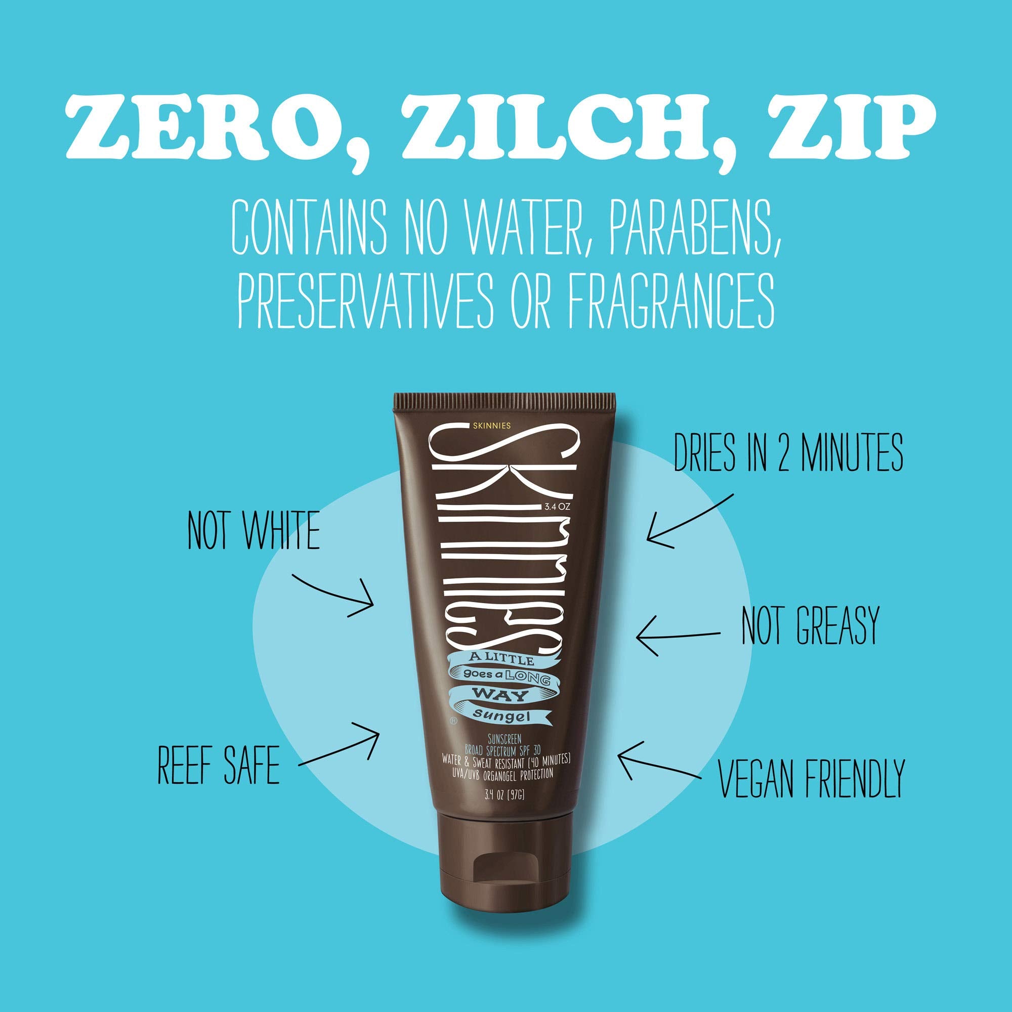 Skinnies Sungel bottle highlights 40-minute water resistance for active days