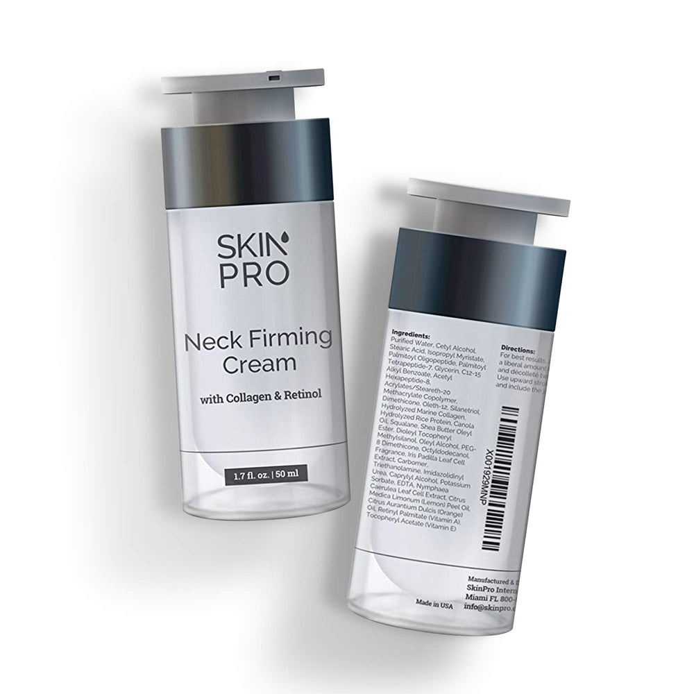 SkinPro neck cream packaging closeup with clear branding