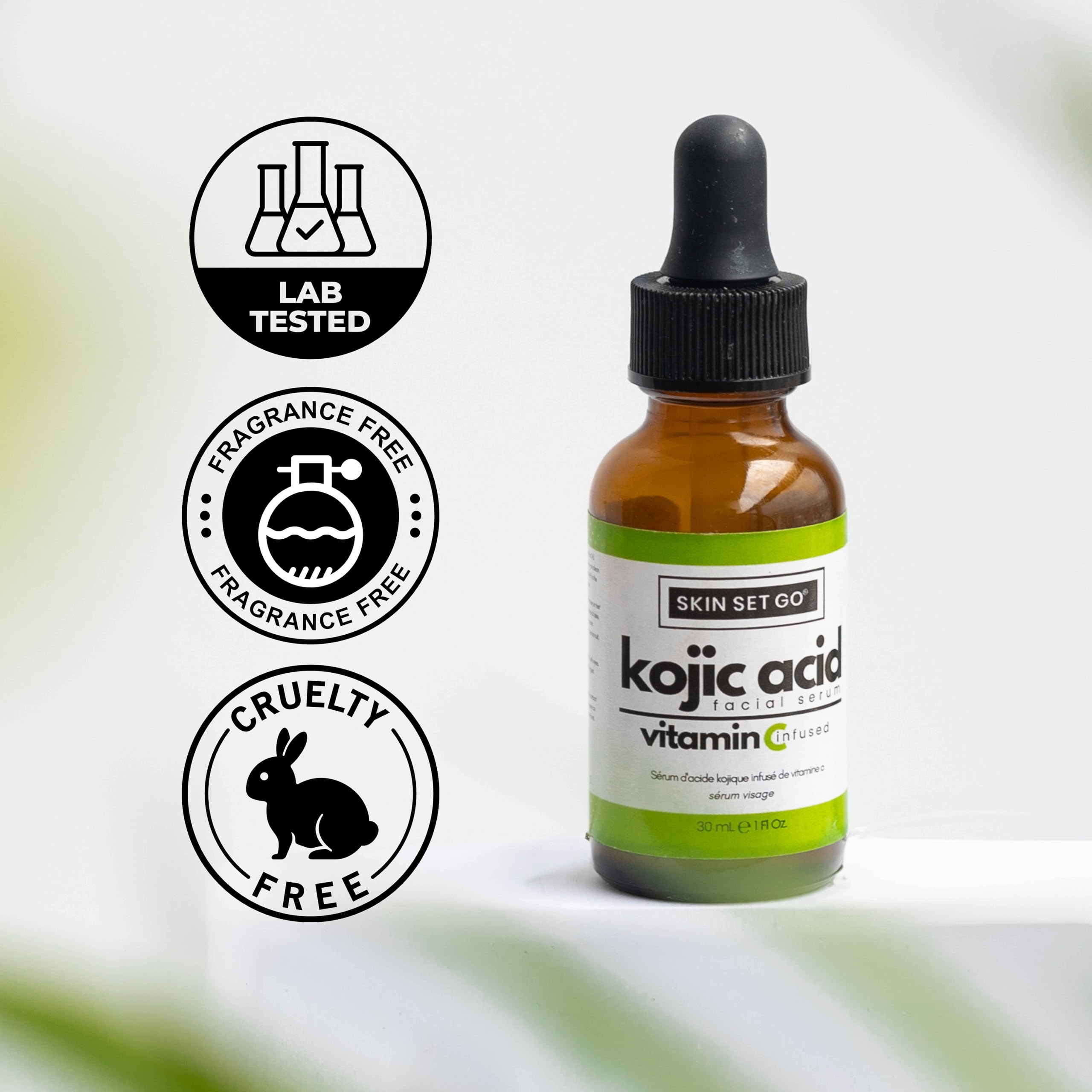 SkinSetGo Kojic Serum 1oz bottle ideal for travel and longevity