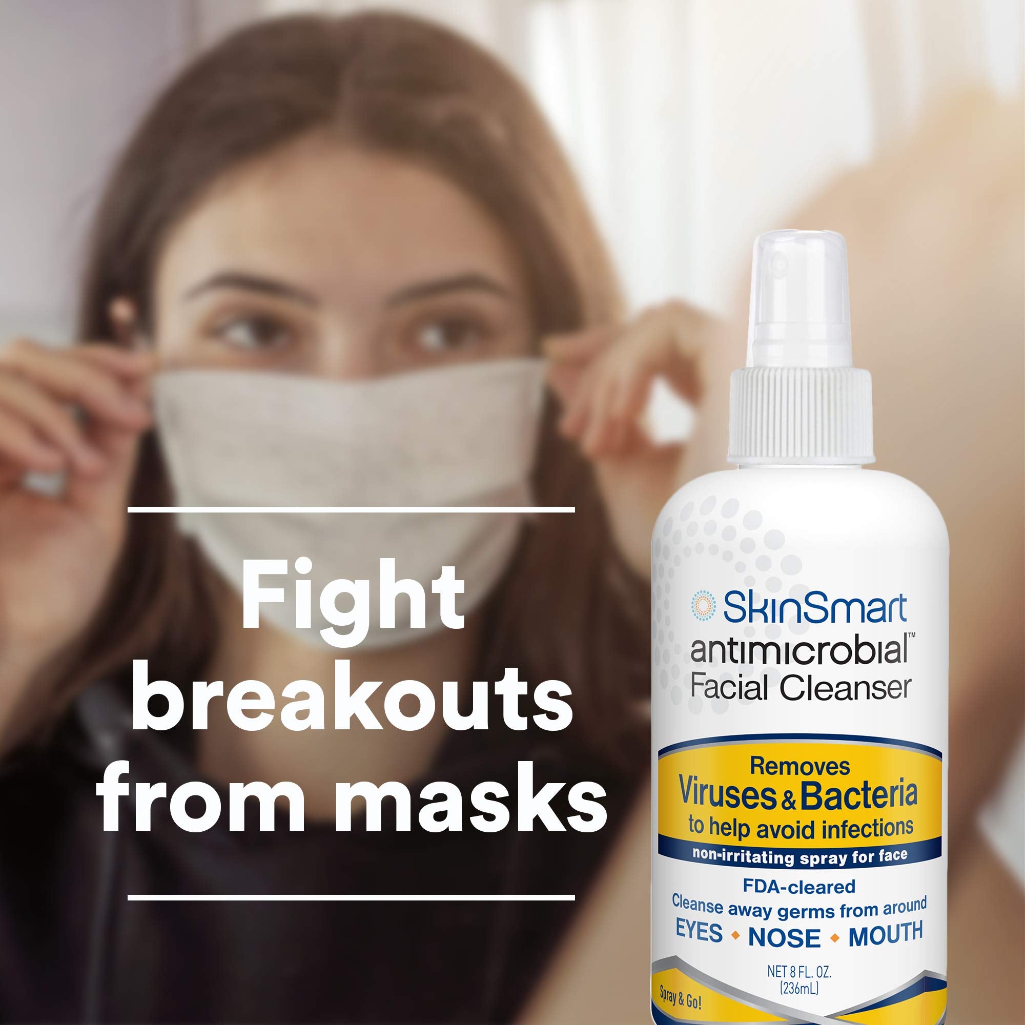 Close-up of SkinSmart Antimicrobial bottle pour demonstrating easy spray