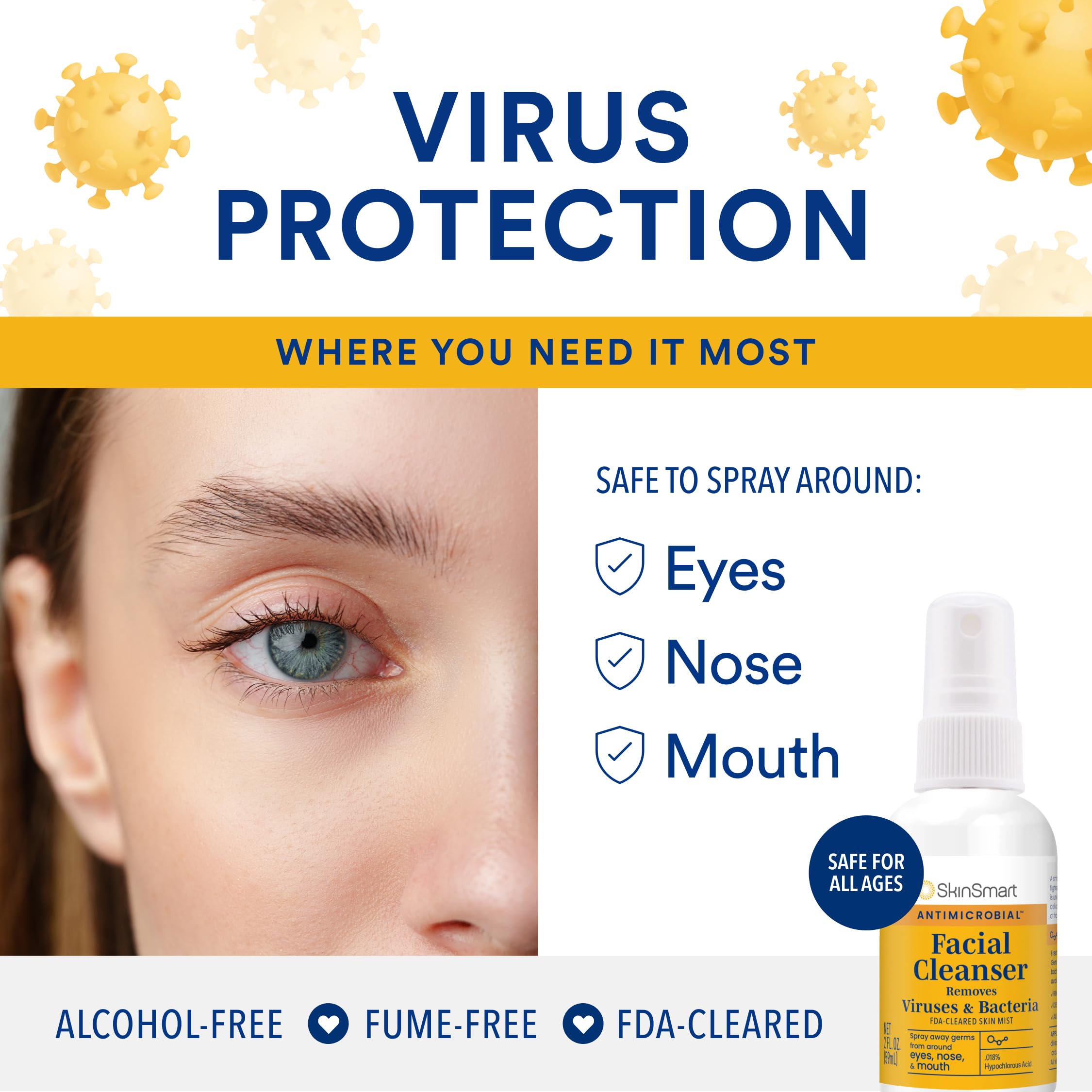 SkinSmart Antimicrobial Facial Cleanser Spray helps prevent maskne and facial irritation.