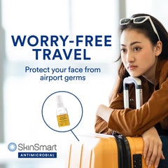 SkinSmart Antimicrobial Facial Cleanser Spray on-the-go use in public spaces.