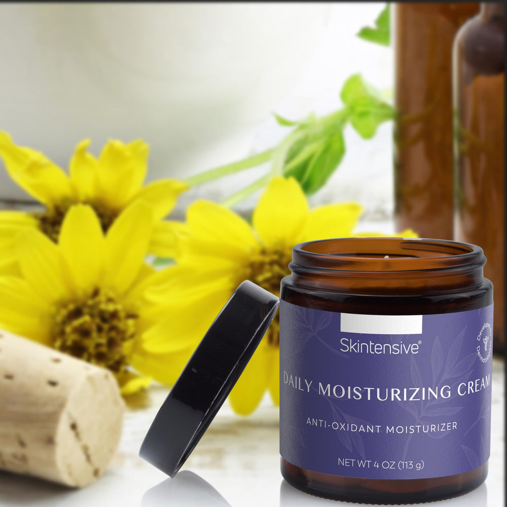 Skintensive Harvard-trained dermatologists-designed cream jar showcases premium formulation.