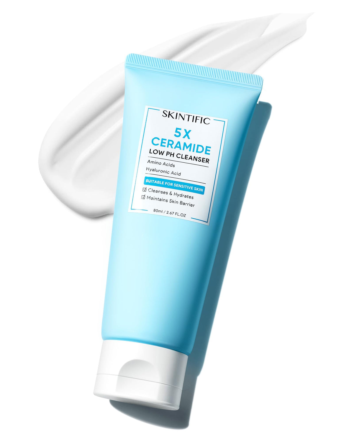 SKINTIFIC 5X Ceramide Cleanser bottle close-up, highlighting gentle low-pH cleansing.