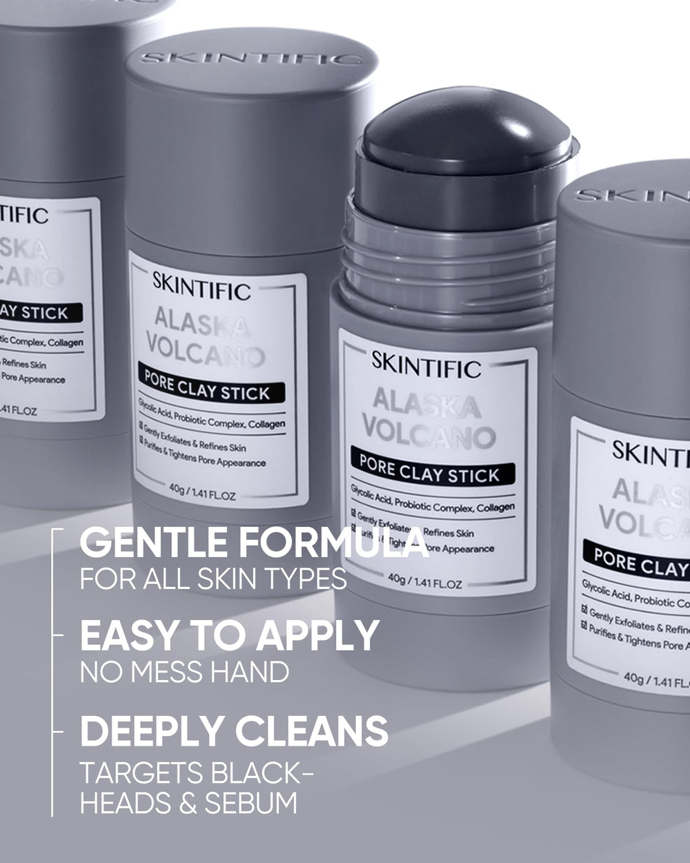 SKINTIFIC Alaska volcanic clay purifies skin while balancing pH.