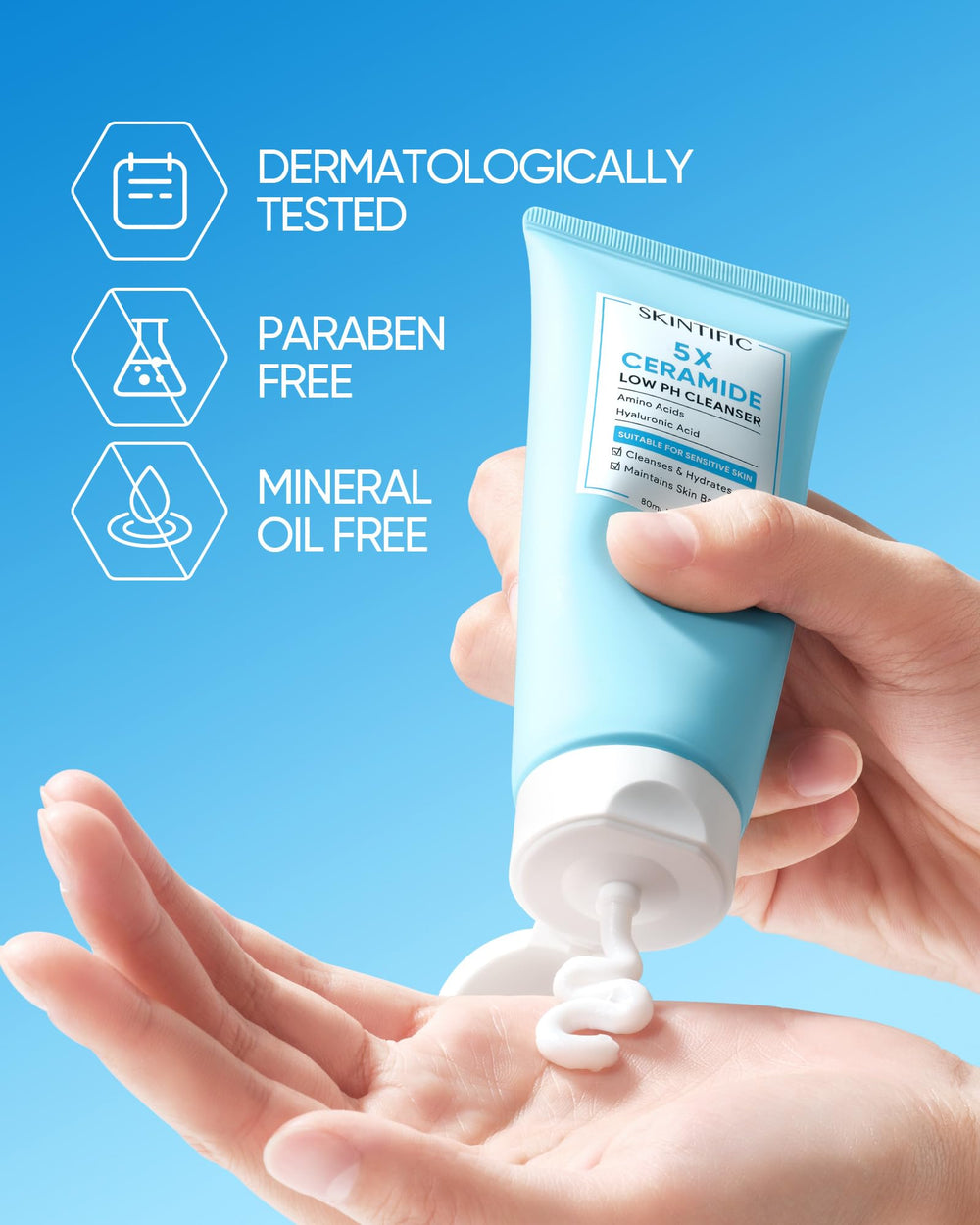 Display of SKINTIFIC daily routine with cleanser morning and night.