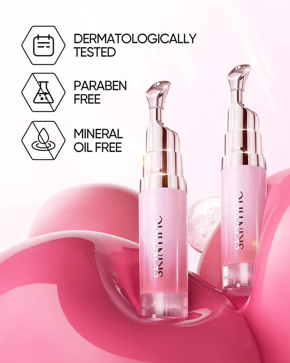 SKINTIFIC day and night lip care in baby pink packaging for flexible use.