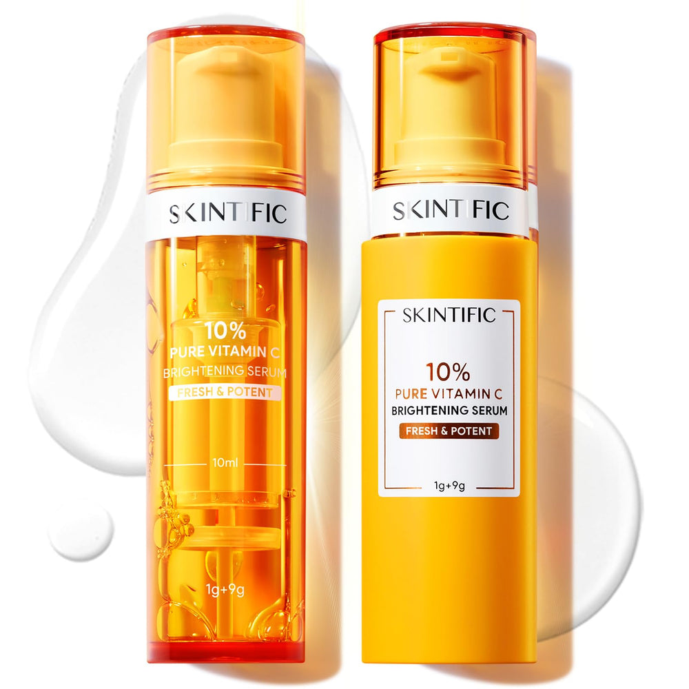 SKINTIFIC dual-chamber bottle framing fresh vitamin C serum for radiant skin