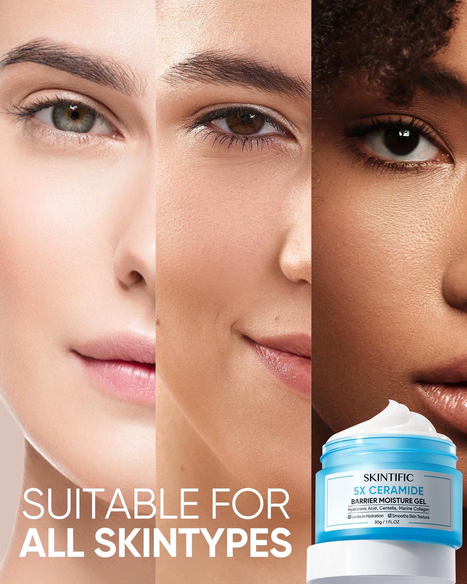 SKINTIFIC Face Moisturizer ingredient panel highlights barrier-supporting ceramides.