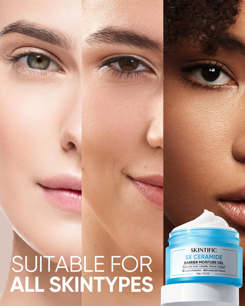 SKINTIFIC Face Moisturizer ingredient panel highlights barrier-supporting ceramides.