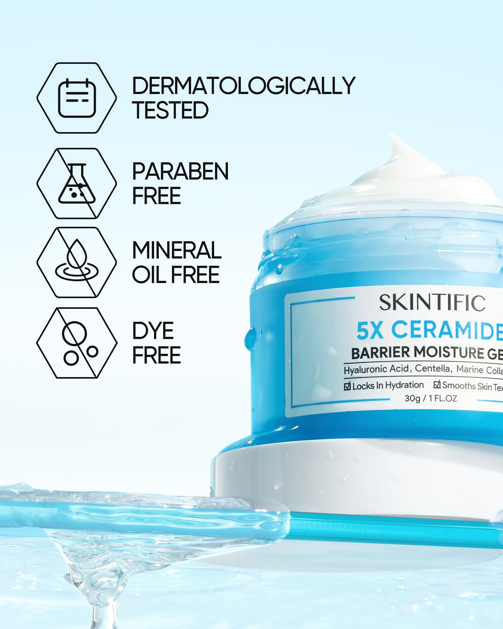 SKINTIFIC Face Moisturizer texture swatch demonstrates a thin hydration layer suitable for makeup.