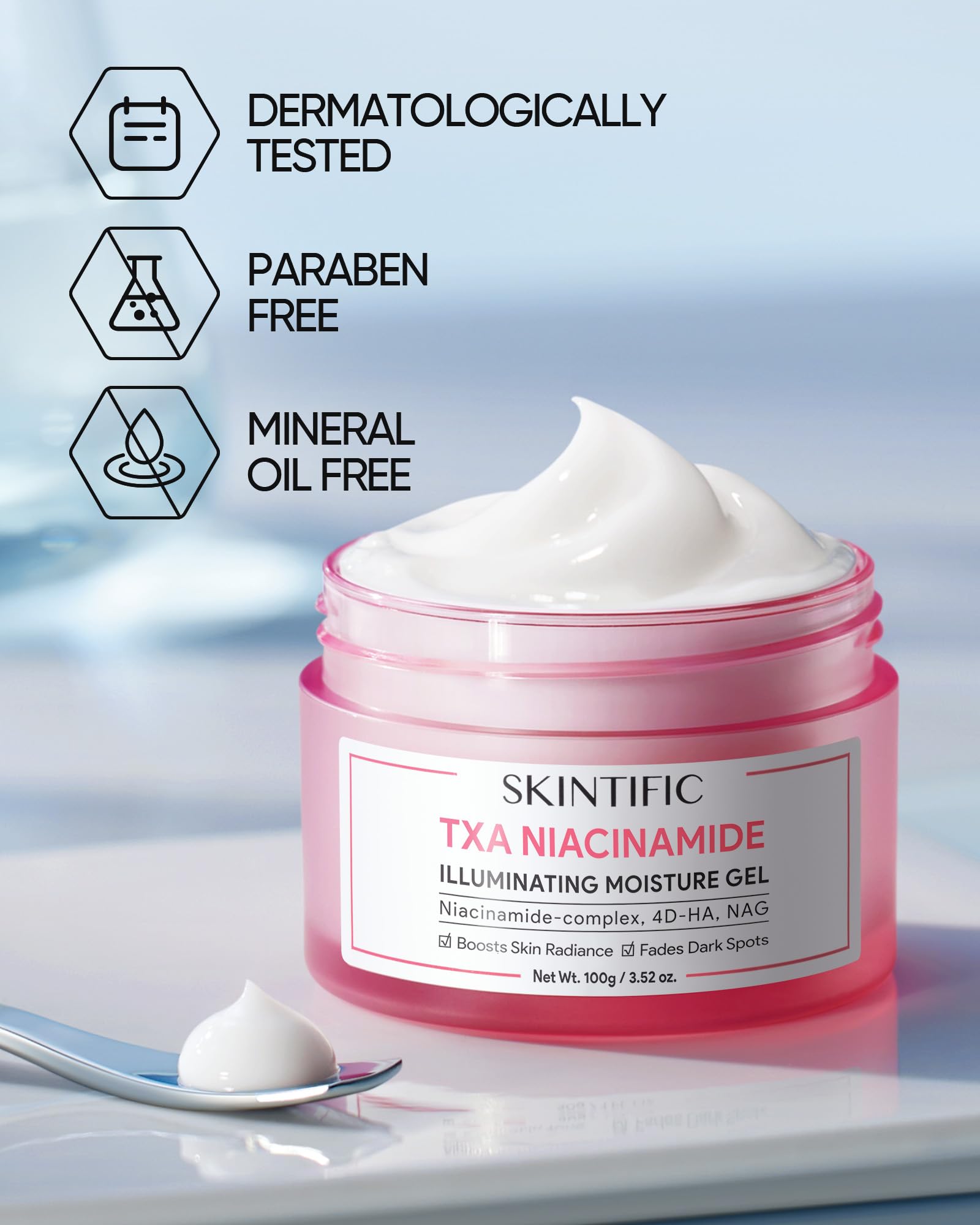 SKINTIFIC MSH Niacinamide Brightening Cream swatch on hand demonstrates lightweight, non-sticky finish
