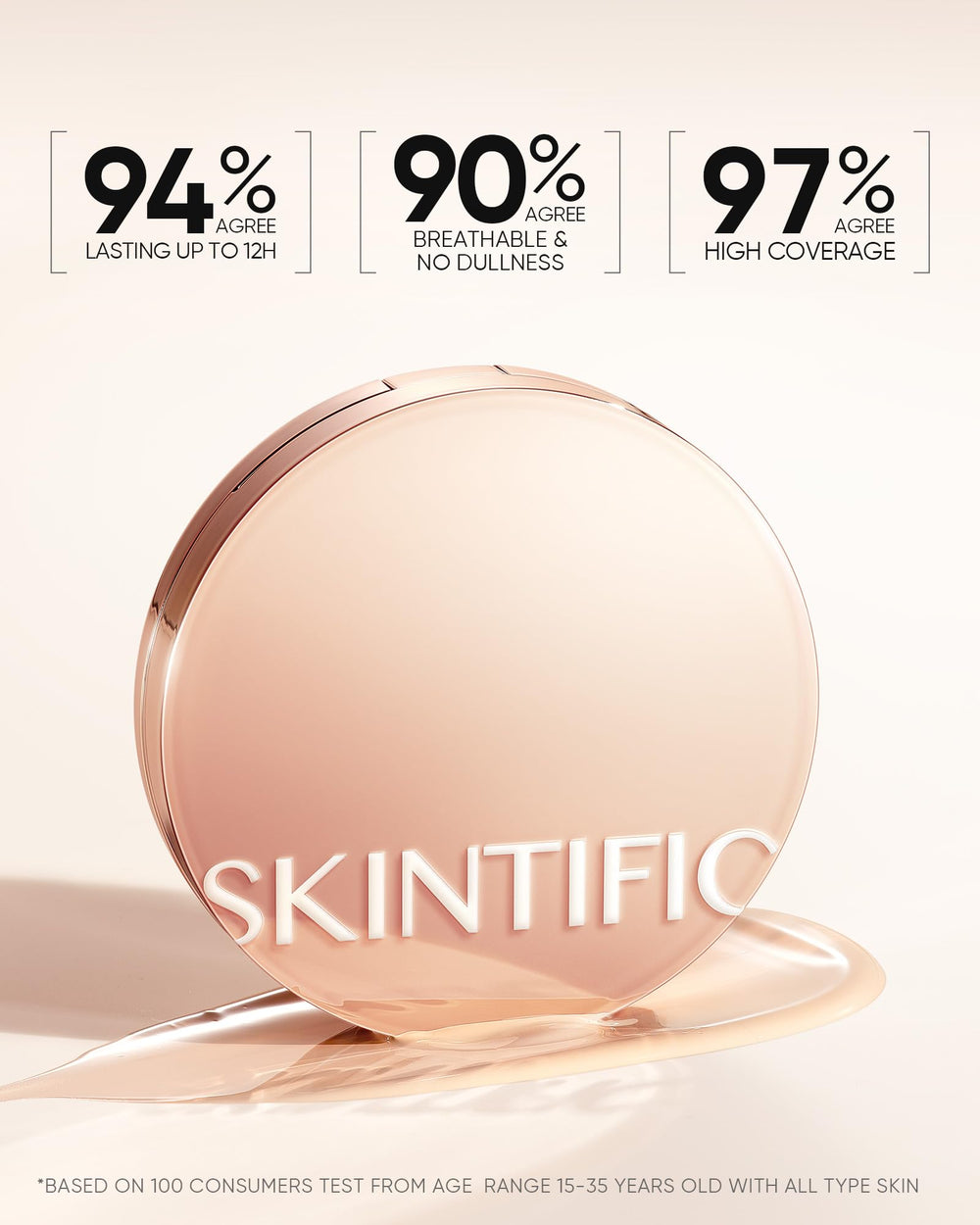 SKINTIFIC Packaging close-up with cushion and applicator for easy application.