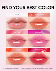 SKINTIFIC peptide lip serum on lips with glass-like shine for daily moisture.