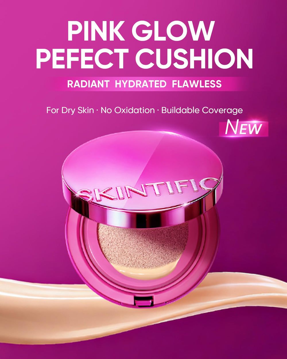 Wear test of Skintific Pink Glow Cushion Foundation delivering a dewy, long-lasting glow