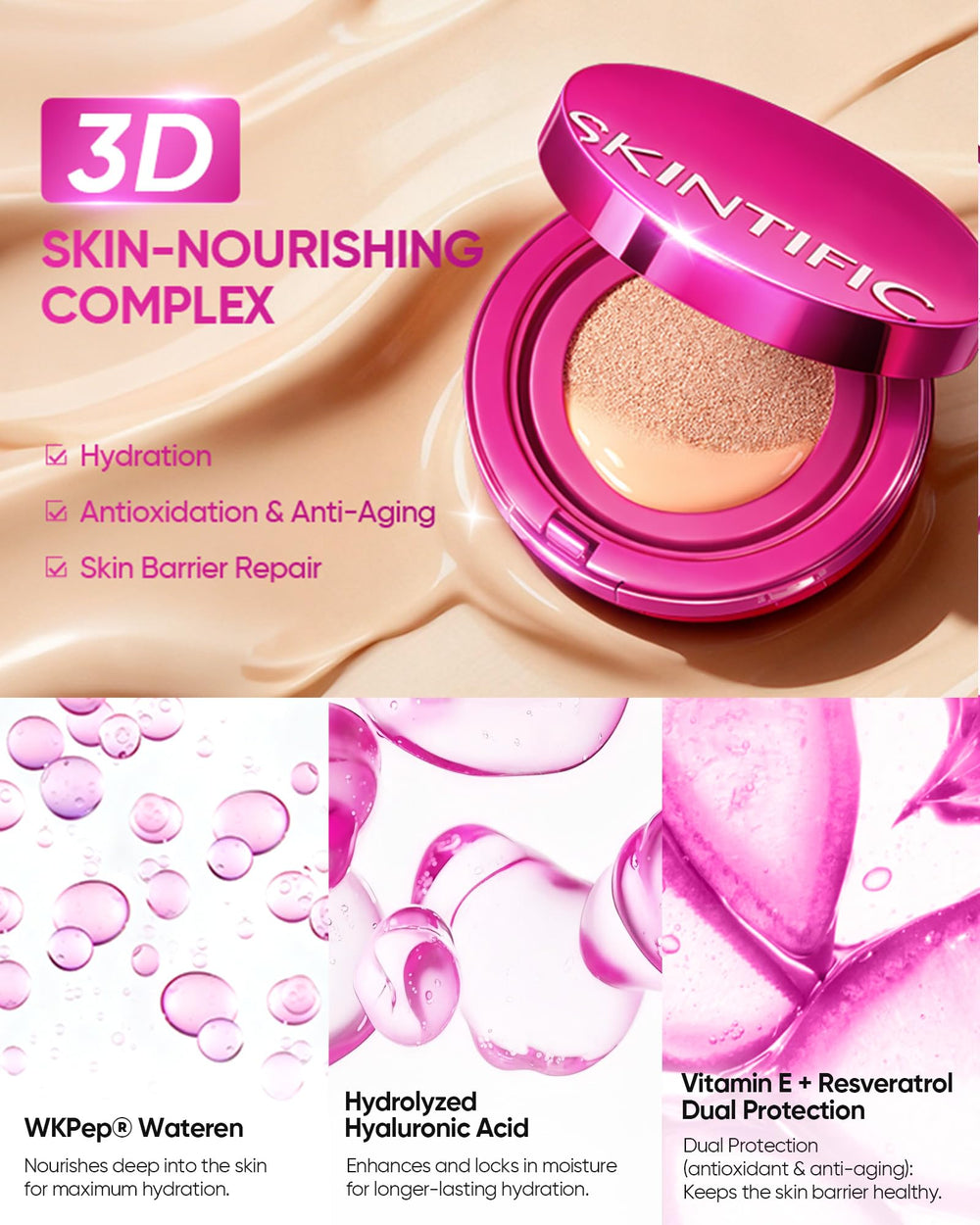 Closeup of Skintific Pink Glow Cushion Foundation oxidation-resistant finish