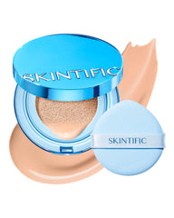 SKINTIFIC Velvet Matte Cushion Blue 03 Petal compact offers quick full-coverage application.