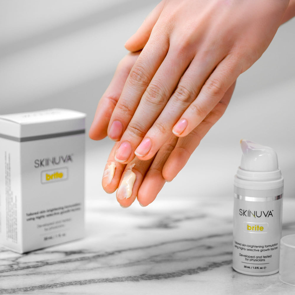 Skinuva Brite application on skin shows gentle, effective tone improvement